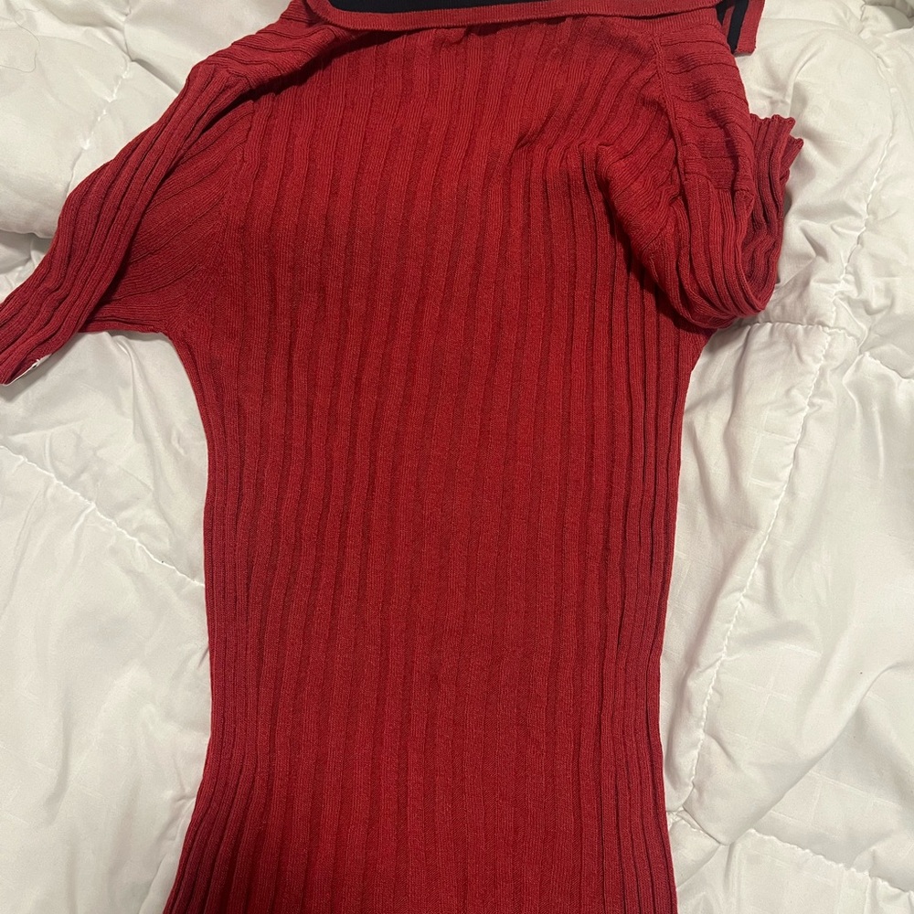 Bape Red Ribbed Polo Shirt with Black Trim - Picture 3 of 4